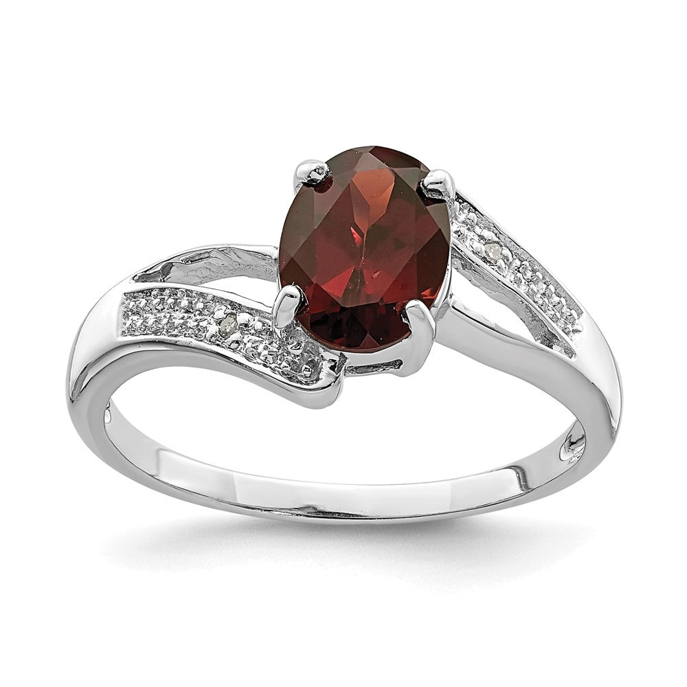 Sterlingsilber Rhodiniert Granat & Diamant Ring