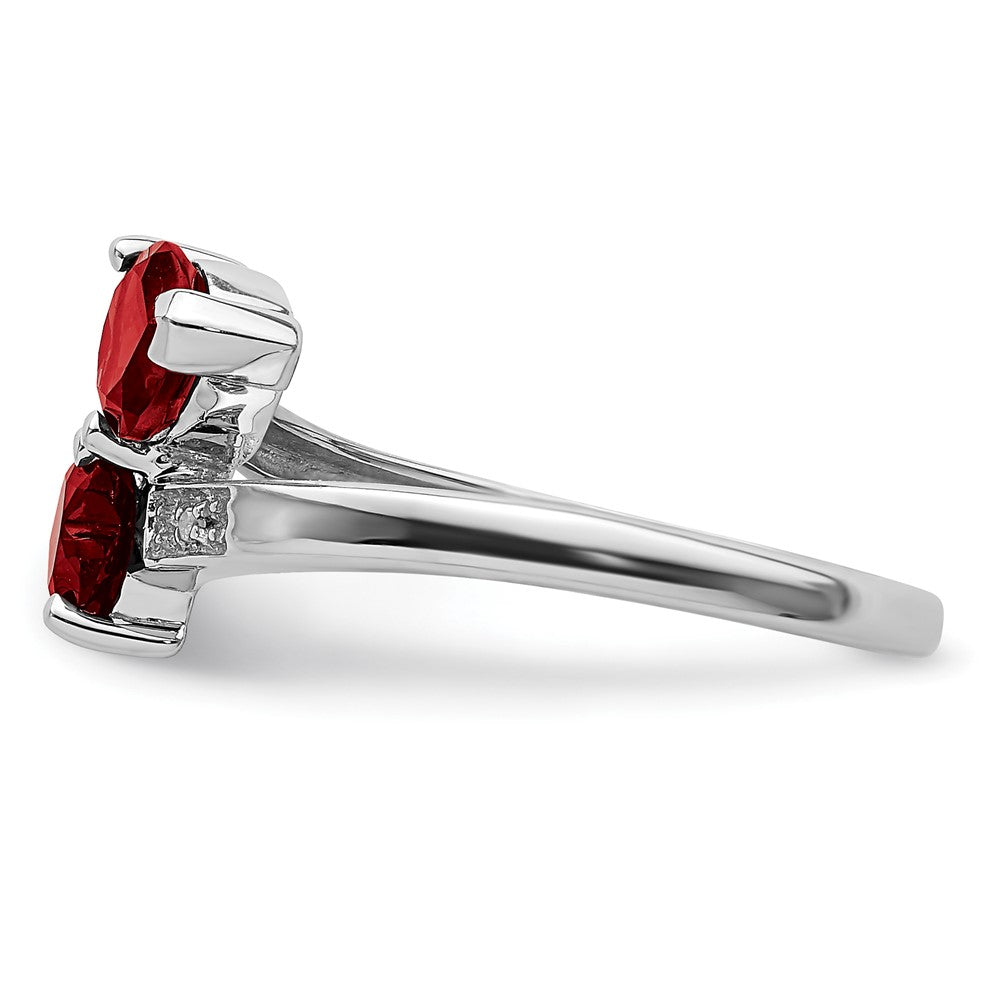 Sterlingsilber Rhodium Granat & Diamant Herz Ring
