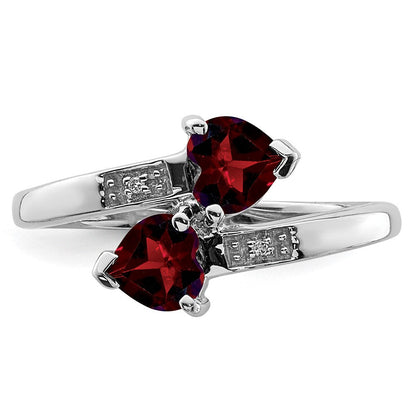 Sterlingsilber Rhodium Granat & Diamant Herz Ring