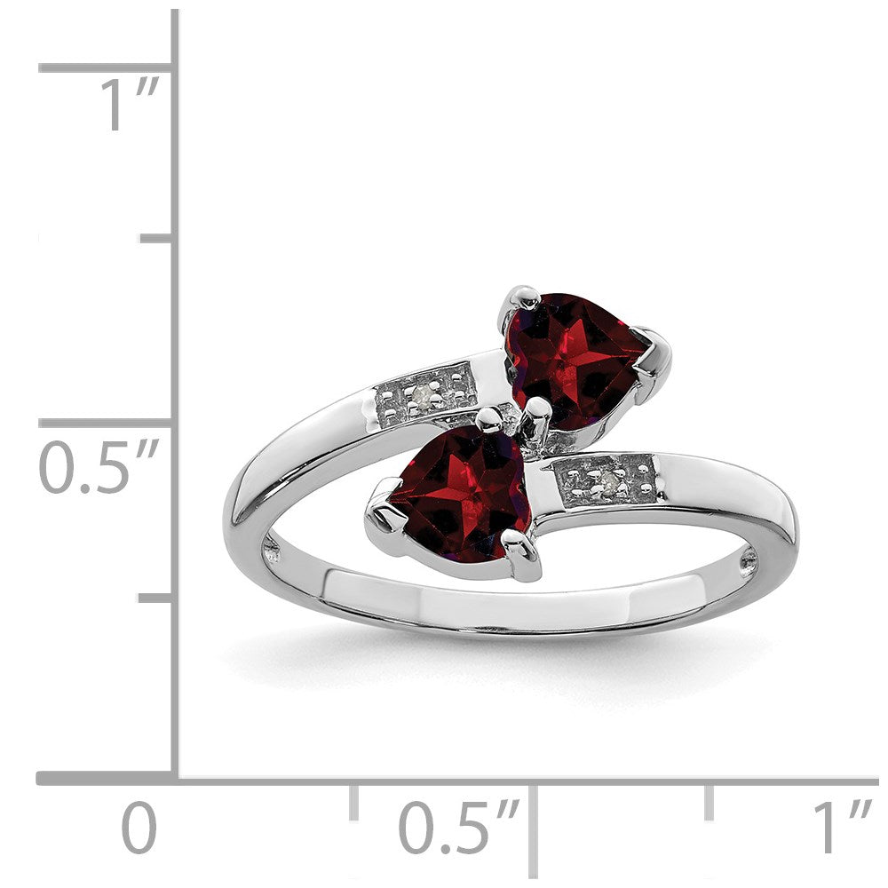 Sterlingsilber Rhodium Granat & Diamant Herz Ring