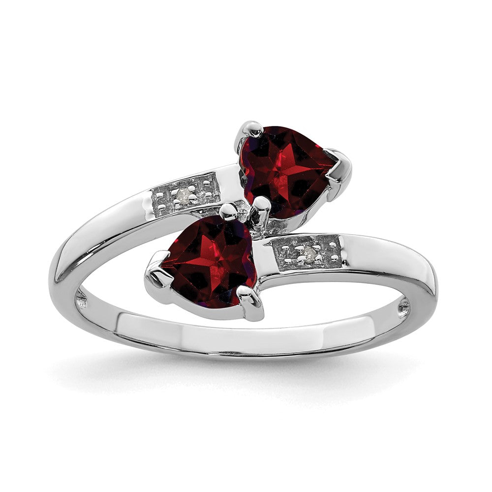 Sterlingsilber Rhodium Granat & Diamant Herz Ring