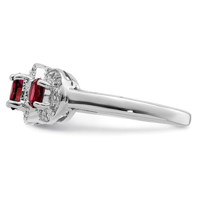 Sterlingsilber Rhodiniert 3 Stein Granat & Diamant Ring