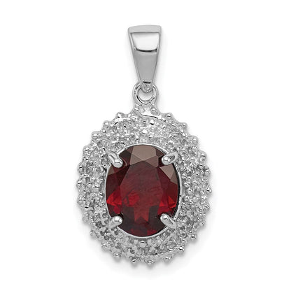 Sterlingsilber Rhodium Granat & Diamant Anhänger