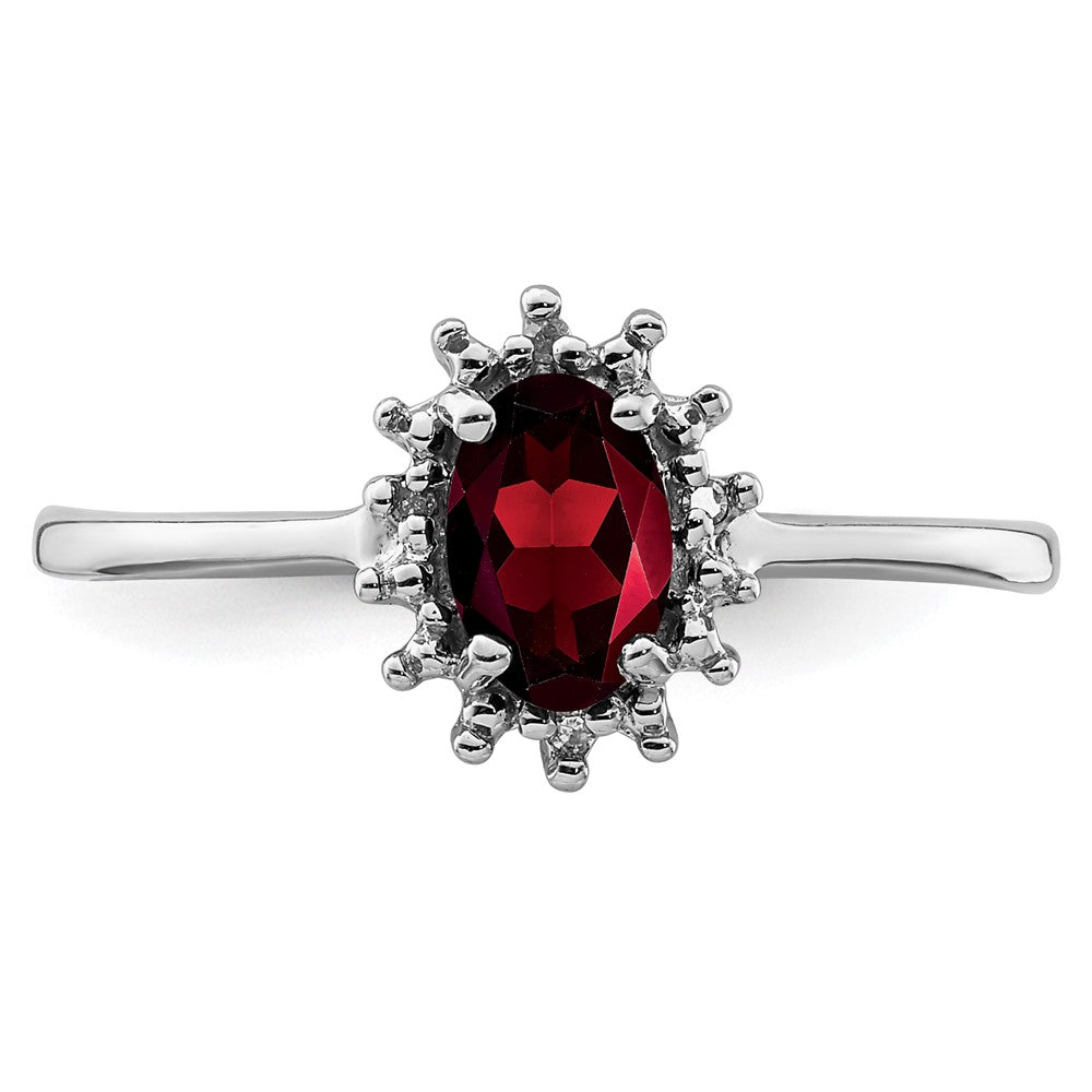 Sterlingsilber Rhodiniert Granat Diamant Ring