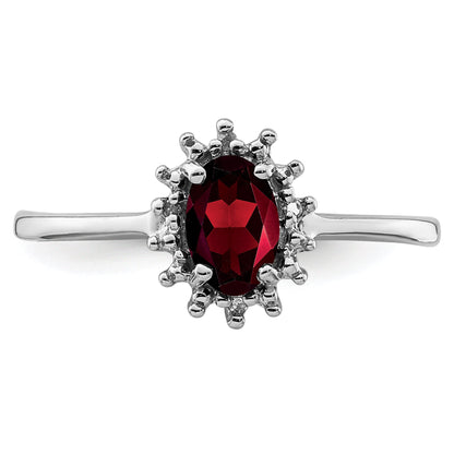 Sterlingsilber Rhodiniert Granat Diamant Ring