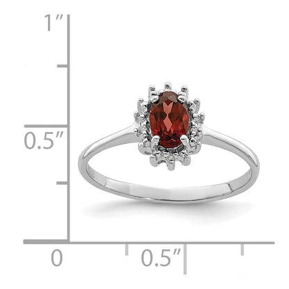 Sterlingsilber Rhodiniert Granat Diamant Ring