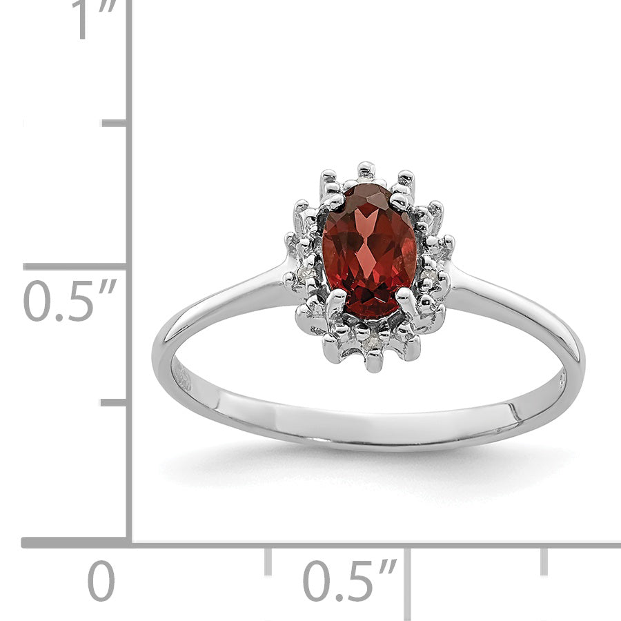 Sterlingsilber Rhodiniert Granat Diamant Ring