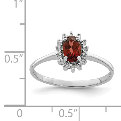 Sterlingsilber Rhodiniert Granat Diamant Ring