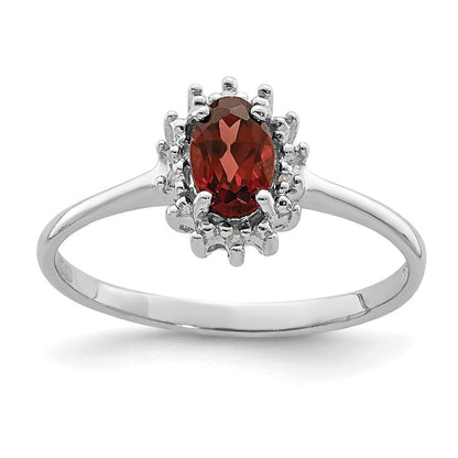 Sterlingsilber Rhodiniert Granat Diamant Ring