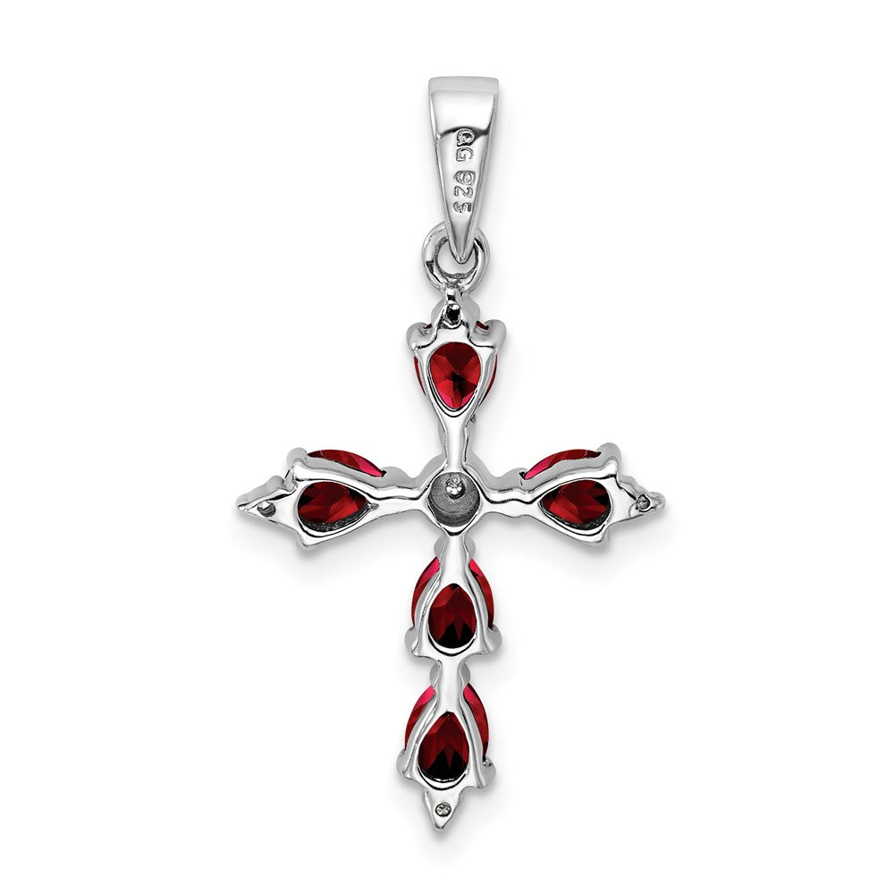 Sterlingsilber Rhodium Tropfen Granat Kreuz Anhänger