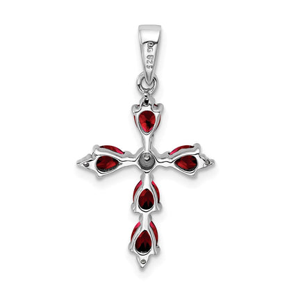Sterlingsilber Rhodium Tropfen Granat Kreuz Anhänger