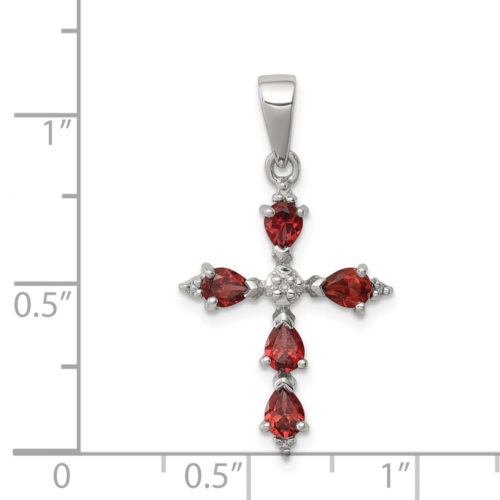 Sterlingsilber Rhodium Tropfen Granat Kreuz Anhänger