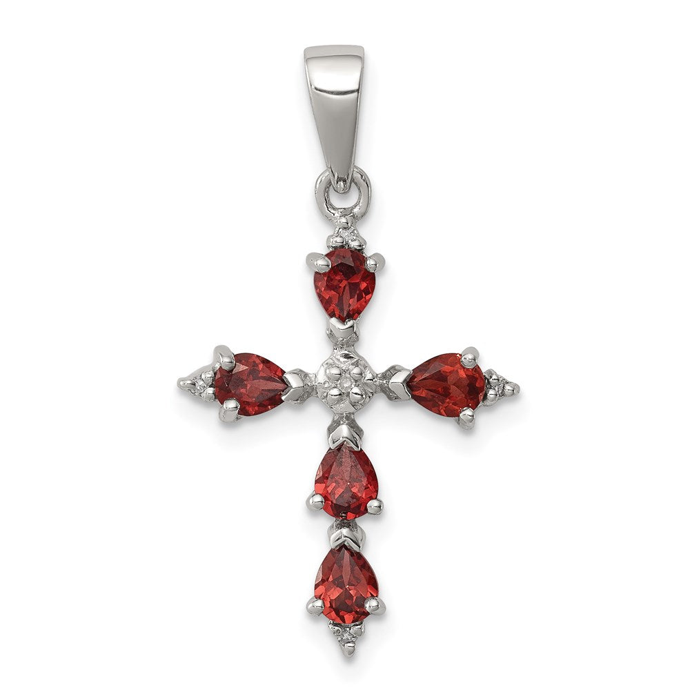 Sterlingsilber Rhodium Tropfen Granat Kreuz Anhänger