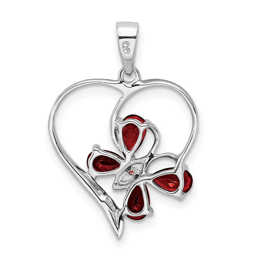 Sterlingsilber Rhodium Granat & Diamant Schmetterling Herz Anhänger