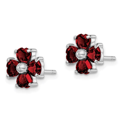 Sterlingsilber Rhodiniert Granat Blume Ohrstecker
