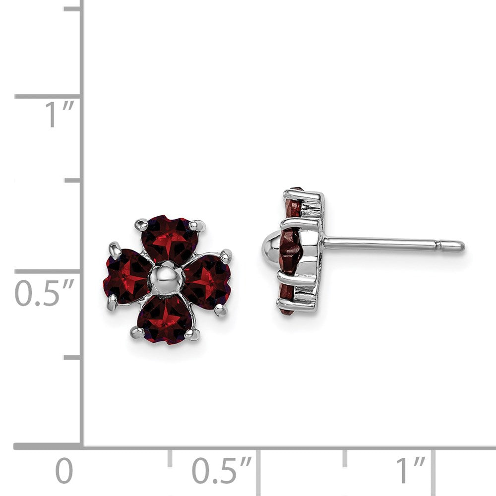 Sterlingsilber Rhodiniert Granat Blume Ohrstecker