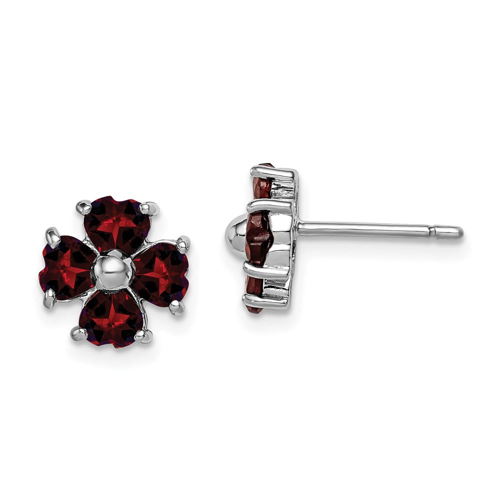 Sterlingsilber Rhodiniert Granat Blume Ohrstecker