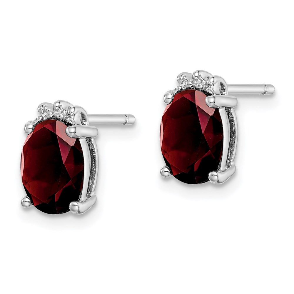 Sterlingsilber Rhodiniert Oval Granat und Diamant Ohrstecker