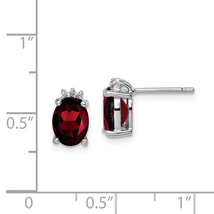 Sterlingsilber Rhodiniert Oval Granat und Diamant Ohrstecker