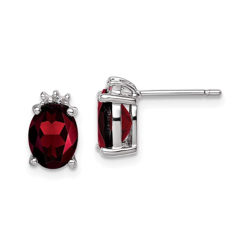 Sterlingsilber Rhodiniert Oval Granat und Diamant Ohrstecker