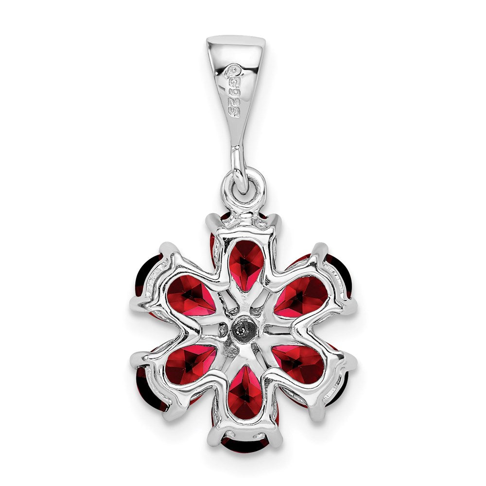 Sterlingsilber Rhodium Granat & Diamant Blume Anhänger