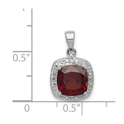 Sterlingsilber Rhodium Granat & Diamant Anhänger