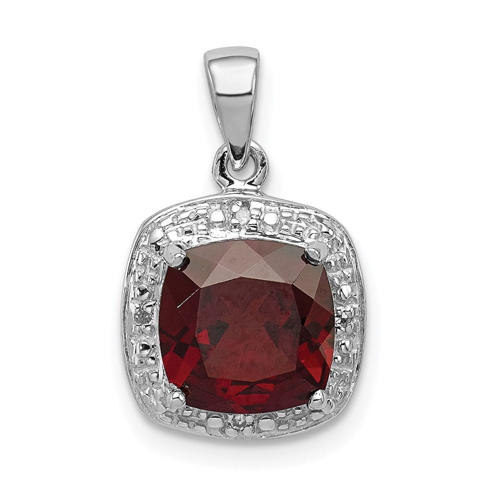 Sterlingsilber Rhodium Granat & Diamant Anhänger