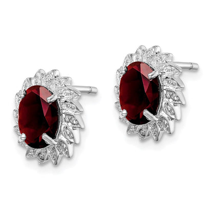 Sterlingsilber Rhodiniert Granat und Diamant Ohrstecker