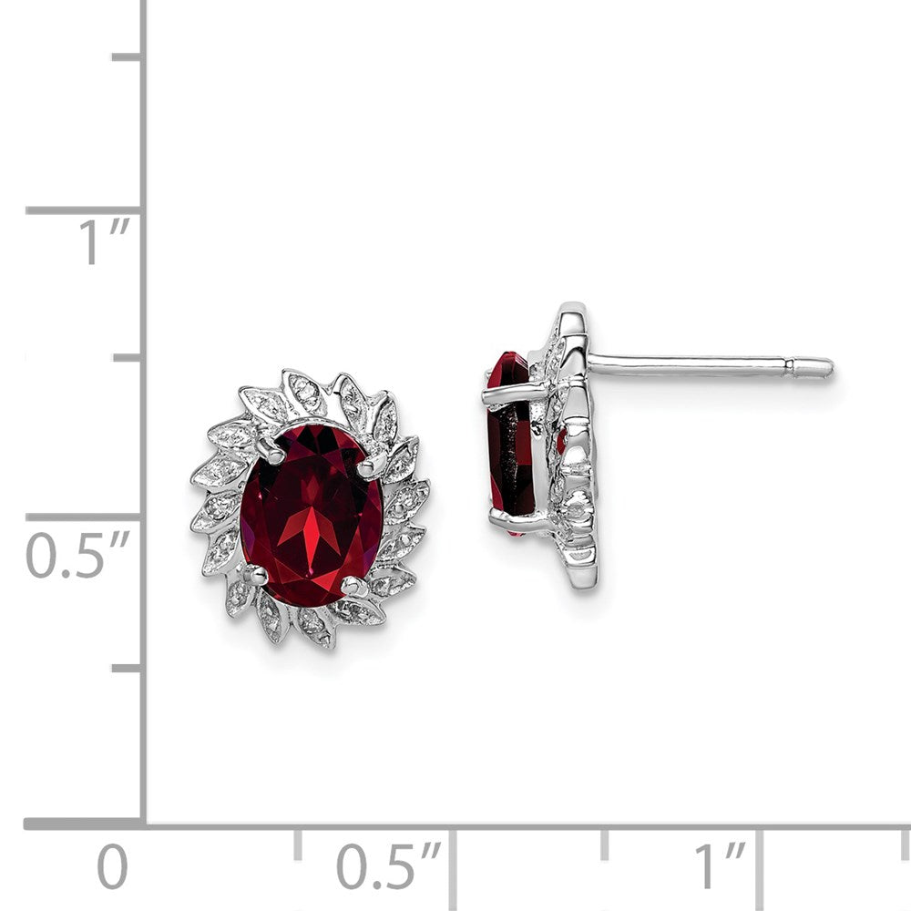 Sterlingsilber Rhodiniert Granat und Diamant Ohrstecker