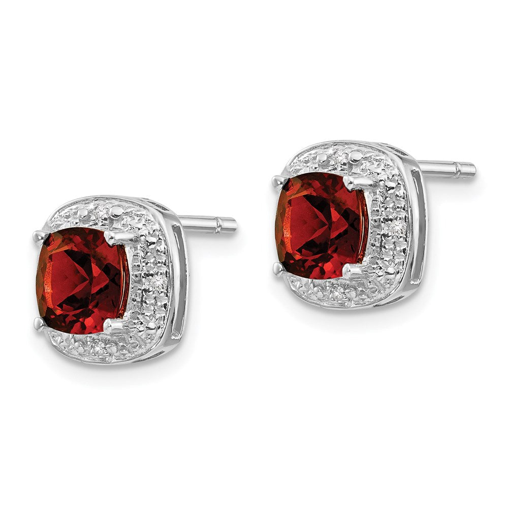 Sterlingsilber Rhodiniert Granat und Diamant Ohrstecker
