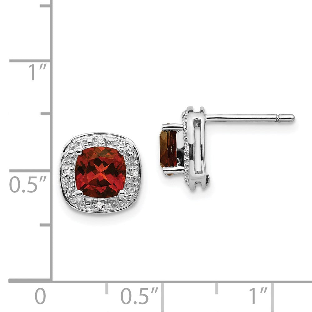 Sterlingsilber Rhodiniert Granat und Diamant Ohrstecker