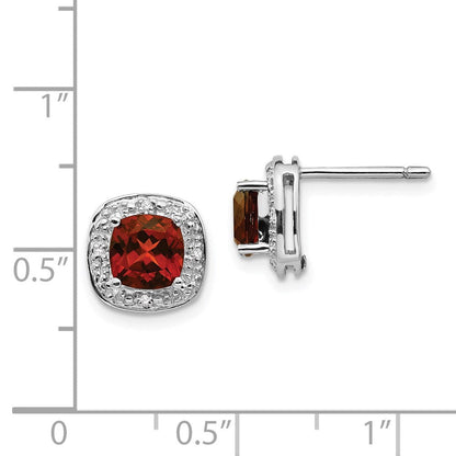 Sterlingsilber Rhodiniert Granat und Diamant Ohrstecker