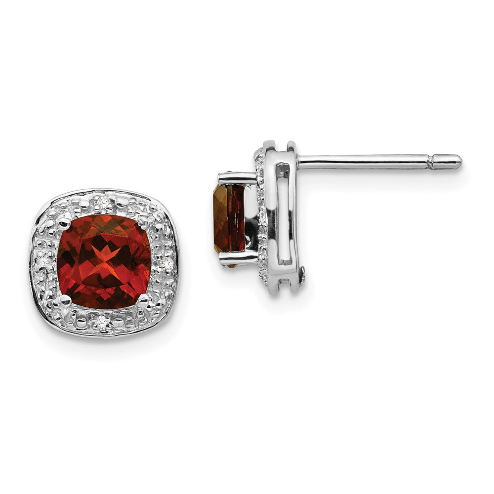 Sterlingsilber Rhodiniert Granat und Diamant Ohrstecker