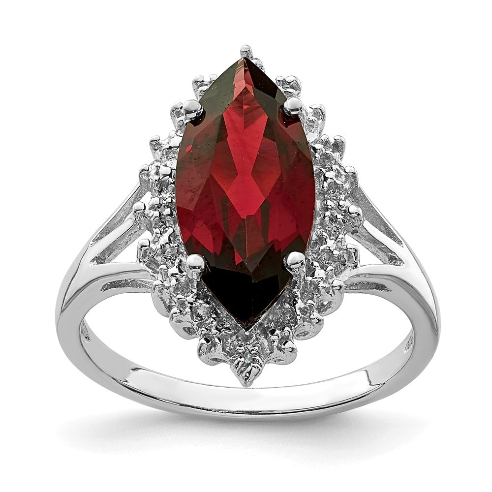 Sterlingsilber Rhodium Granat Diamant Ring