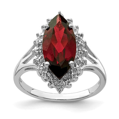Sterlingsilber Rhodium Granat Diamant Ring