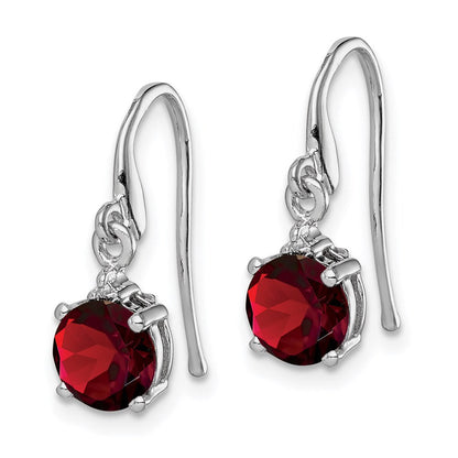 Sterlingsilber Rhodiniert Rund Granat und Diamant Draht Ohrringe