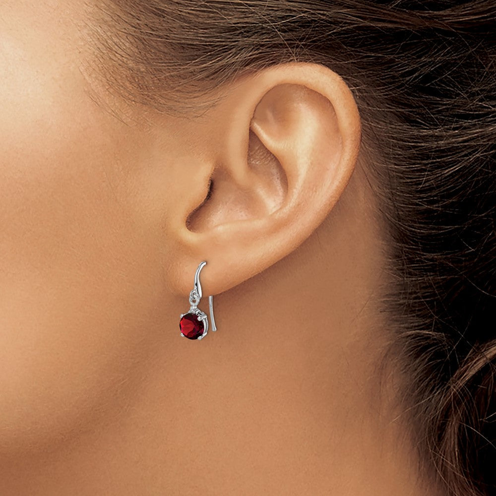 Sterlingsilber Rhodiniert Rund Granat und Diamant Draht Ohrringe