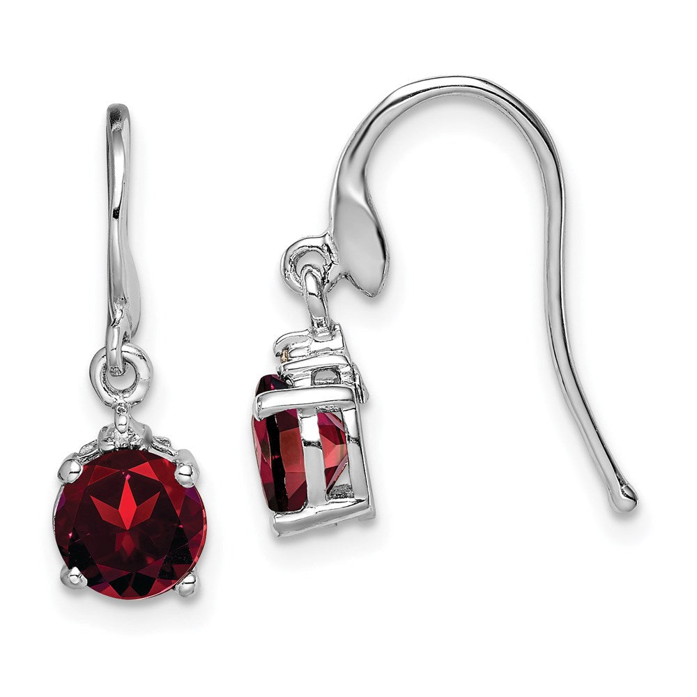 Sterlingsilber Rhodiniert Rund Granat und Diamant Draht Ohrringe