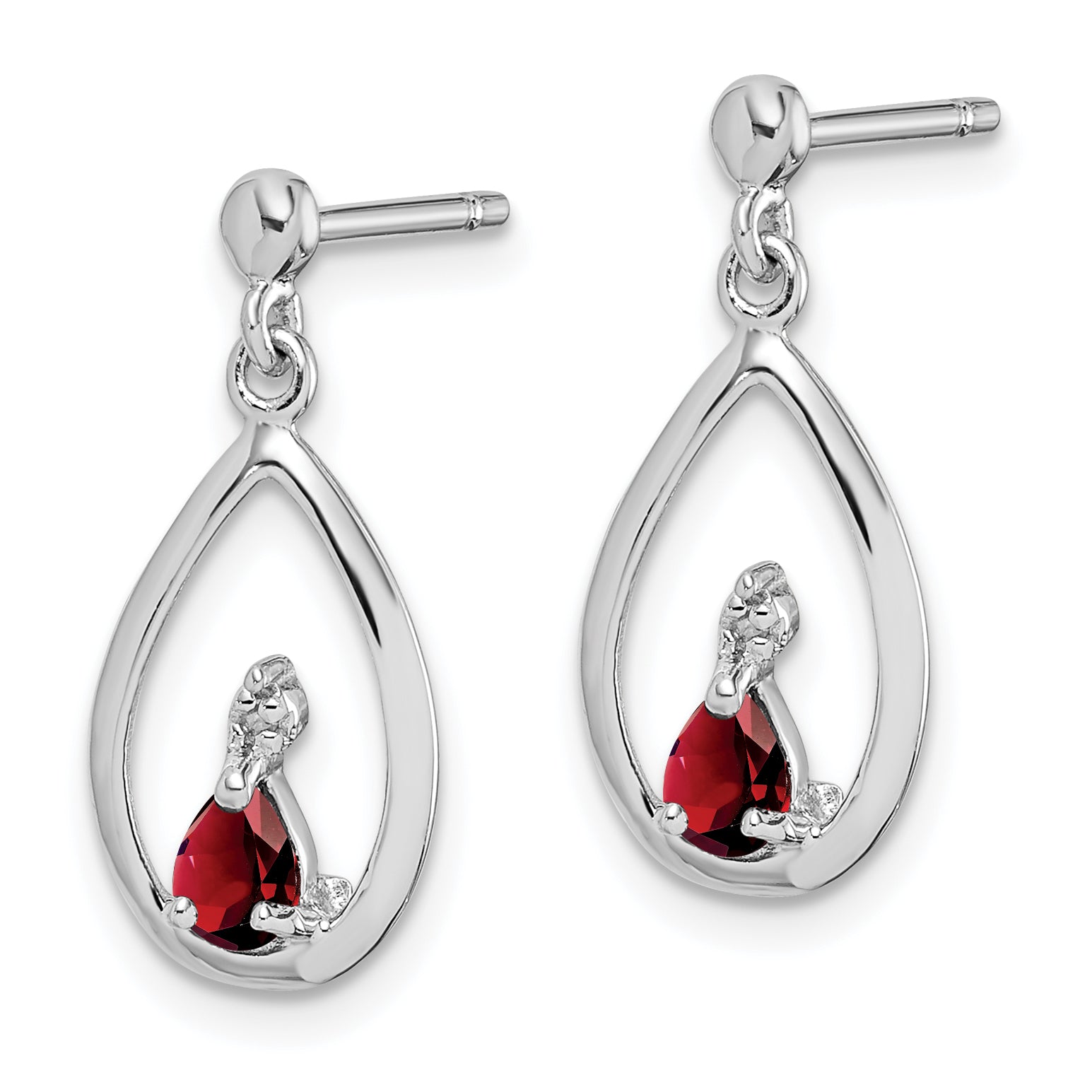 Sterlingsilber Rhodiniert Granat und Diamant Ohrstecker
