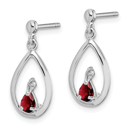 Sterlingsilber Rhodiniert Granat und Diamant Ohrstecker