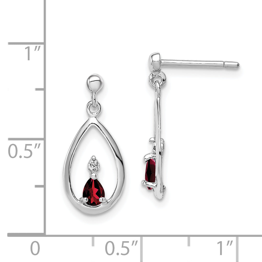 Sterlingsilber Rhodiniert Granat und Diamant Ohrstecker