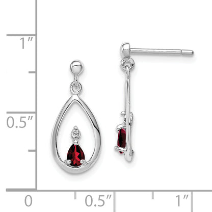 Sterlingsilber Rhodiniert Granat und Diamant Ohrstecker
