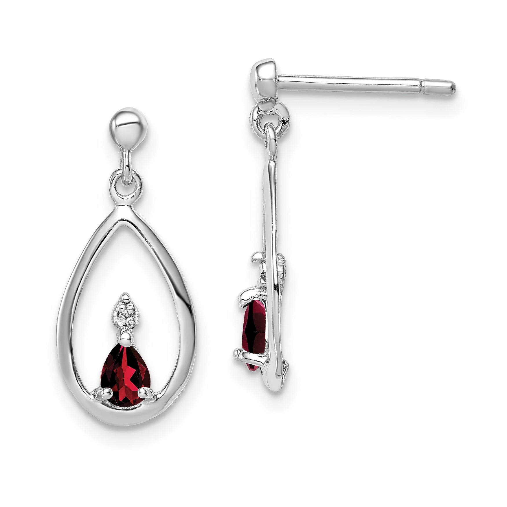Sterlingsilber Rhodiniert Granat und Diamant Ohrstecker