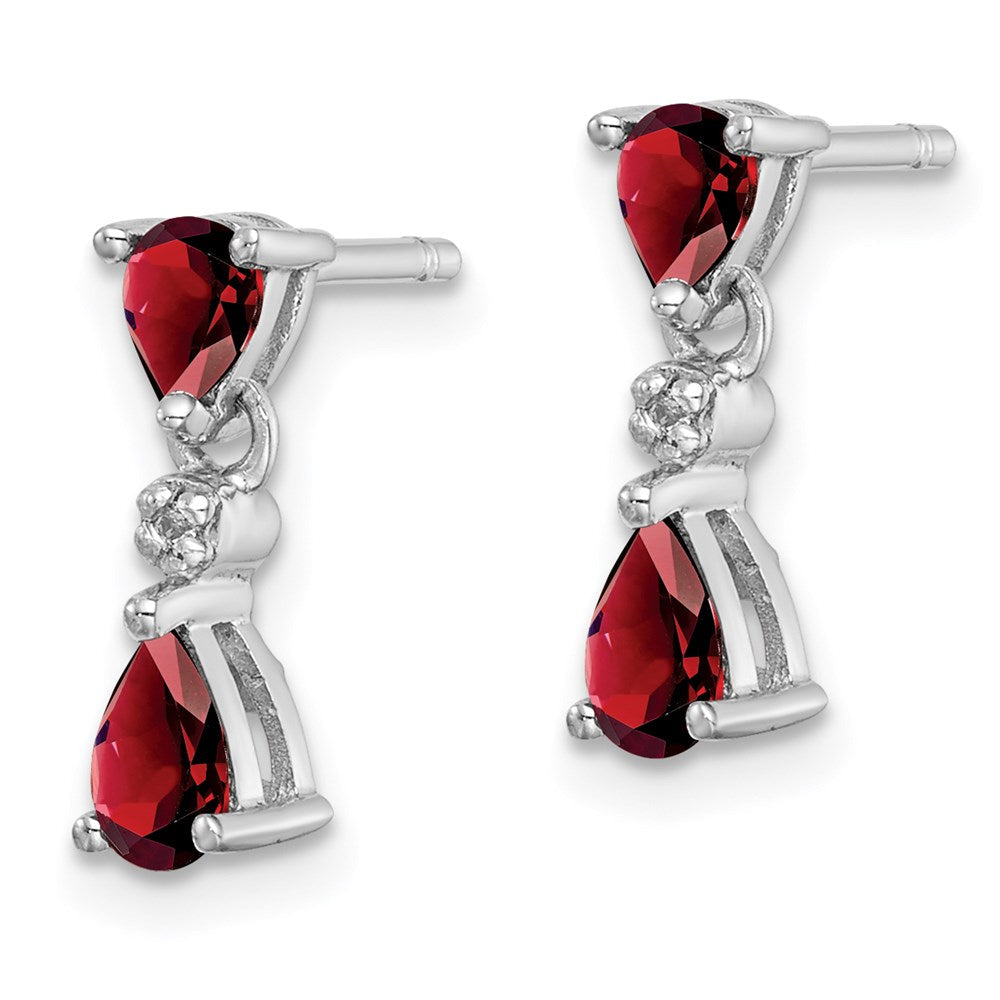 Sterlingsilber Rhodium Tropfen Granat und Diamant Ohrstecker