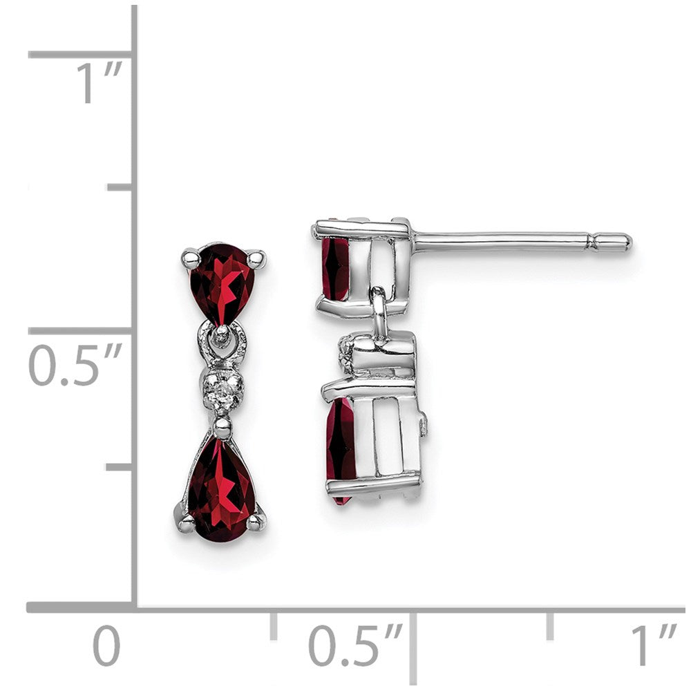 Sterlingsilber Rhodium Tropfen Granat und Diamant Ohrstecker