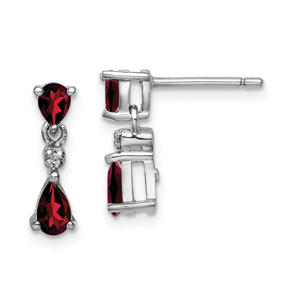 Sterlingsilber Rhodium Tropfen Granat und Diamant Ohrstecker