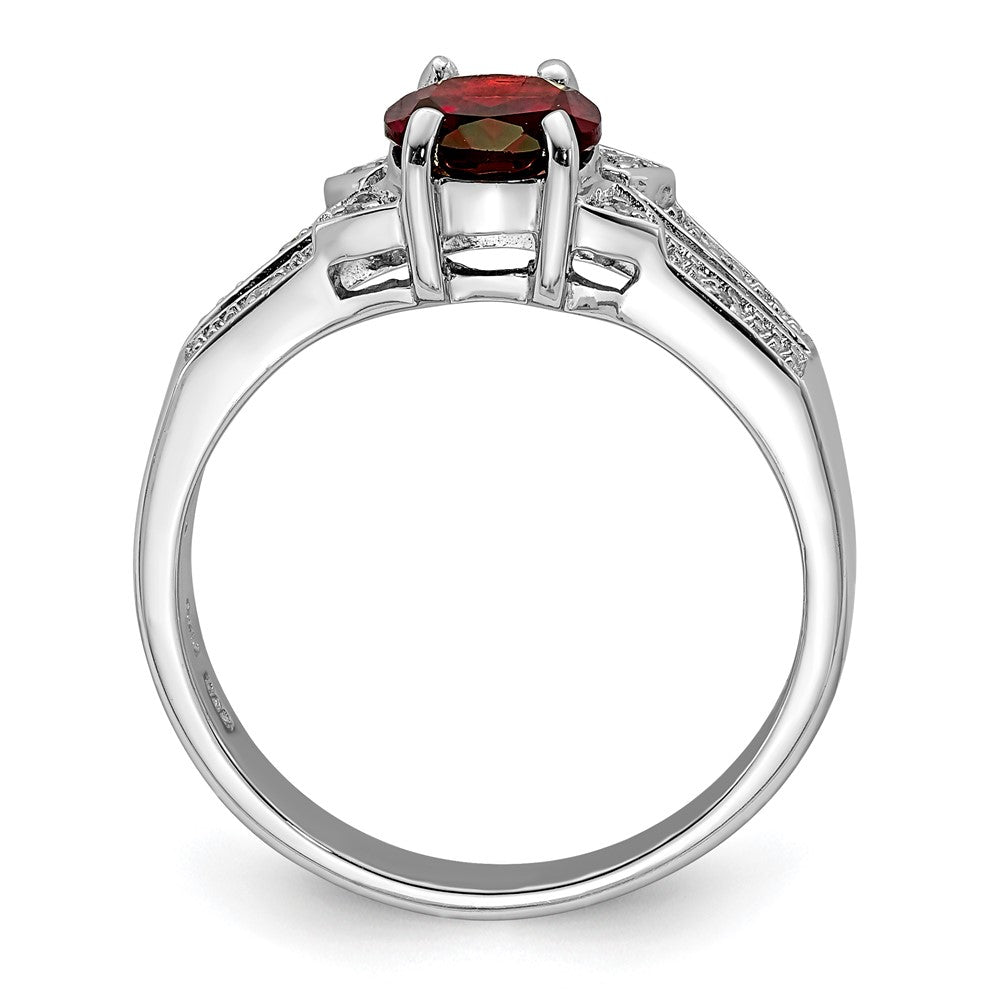 Sterlingsilber Rhodiniert Granat & Diamant Ring