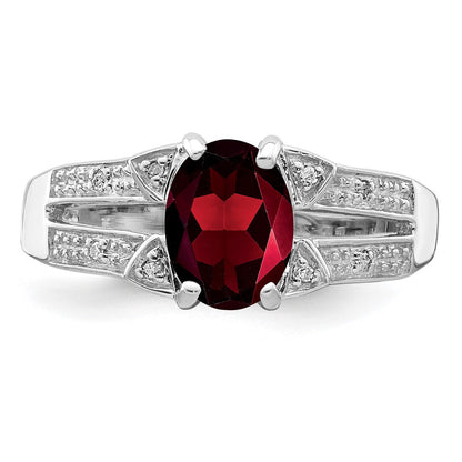 Sterlingsilber Rhodiniert Granat & Diamant Ring