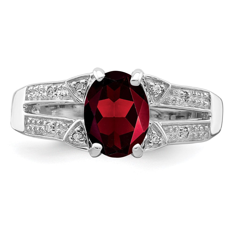 Sterlingsilber Rhodiniert Granat & Diamant Ring