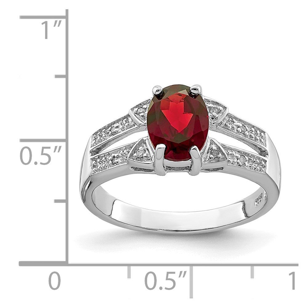 Sterlingsilber Rhodiniert Granat & Diamant Ring